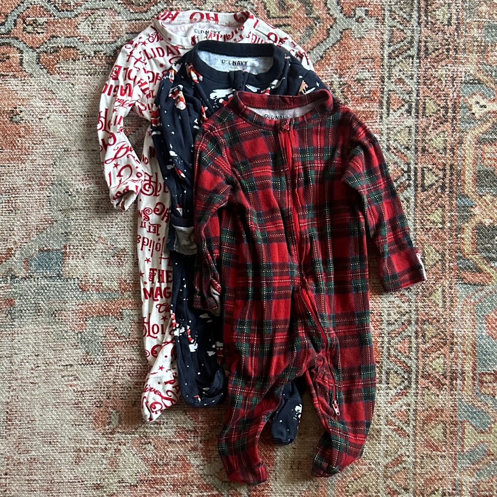 Old Navy Red Plaid and Holiday Print Kids Footies